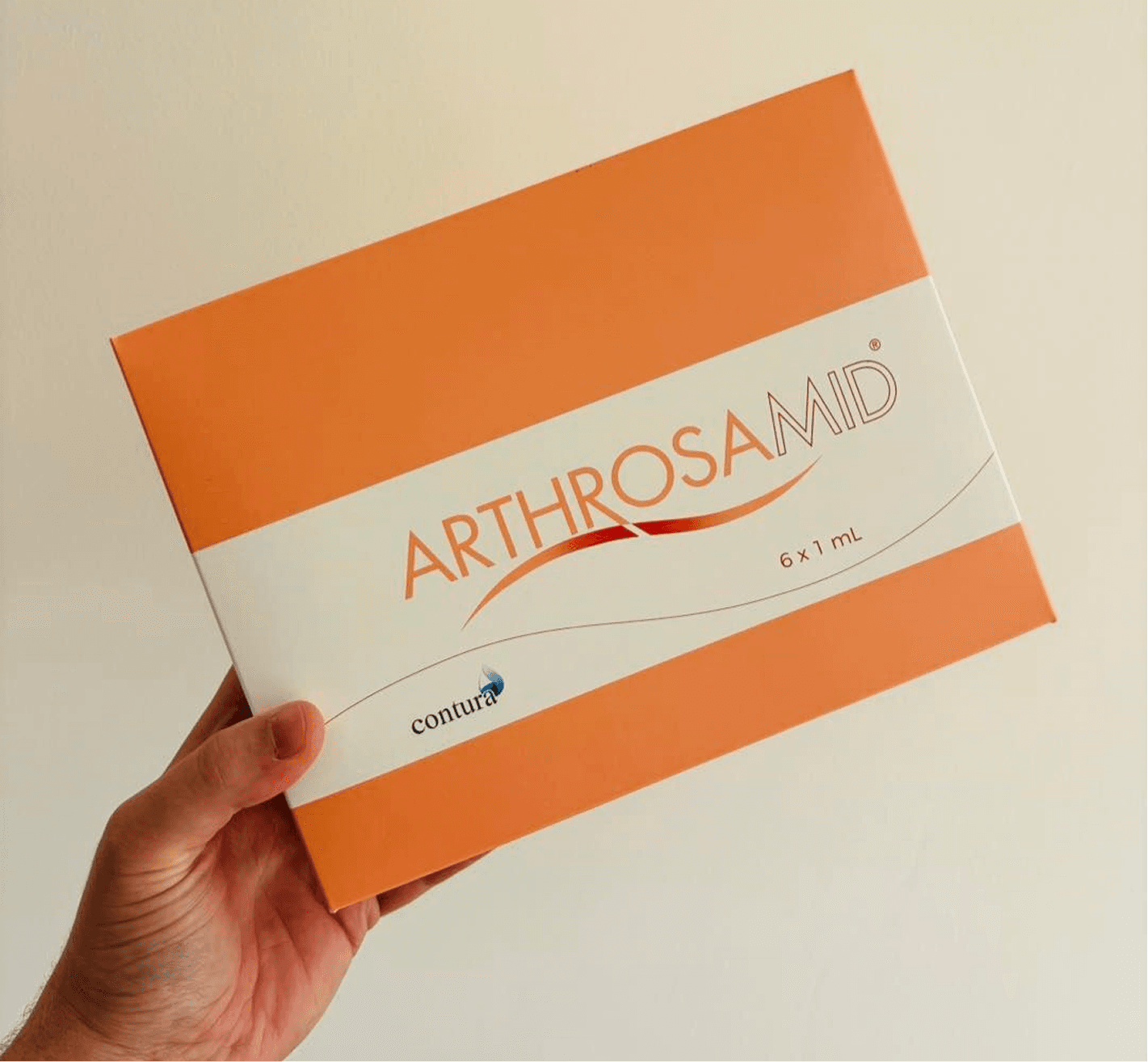 Arthrosamid packaging in clinic, representing specialist treatment delivery